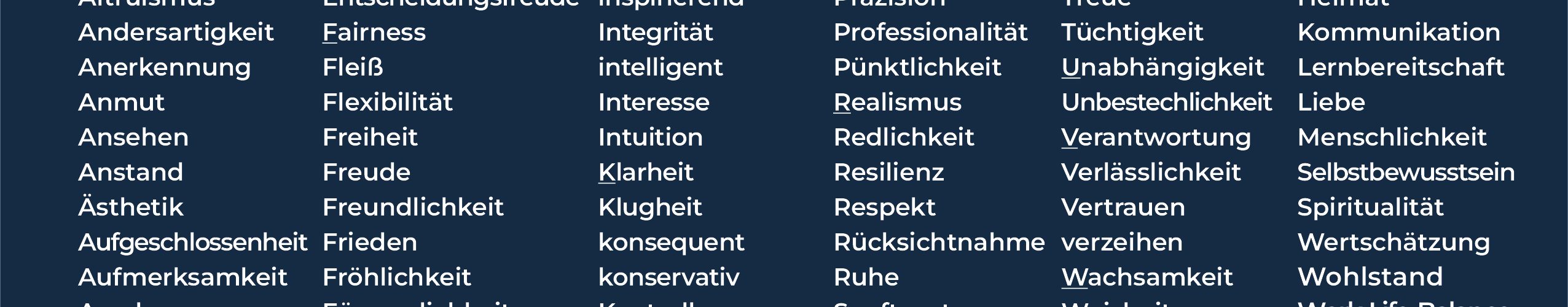 Werte-Liste auf einer A5-Karte